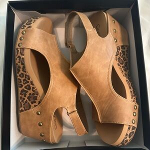 Corkys Tan Brown Wedges with Stylish Leopard Print